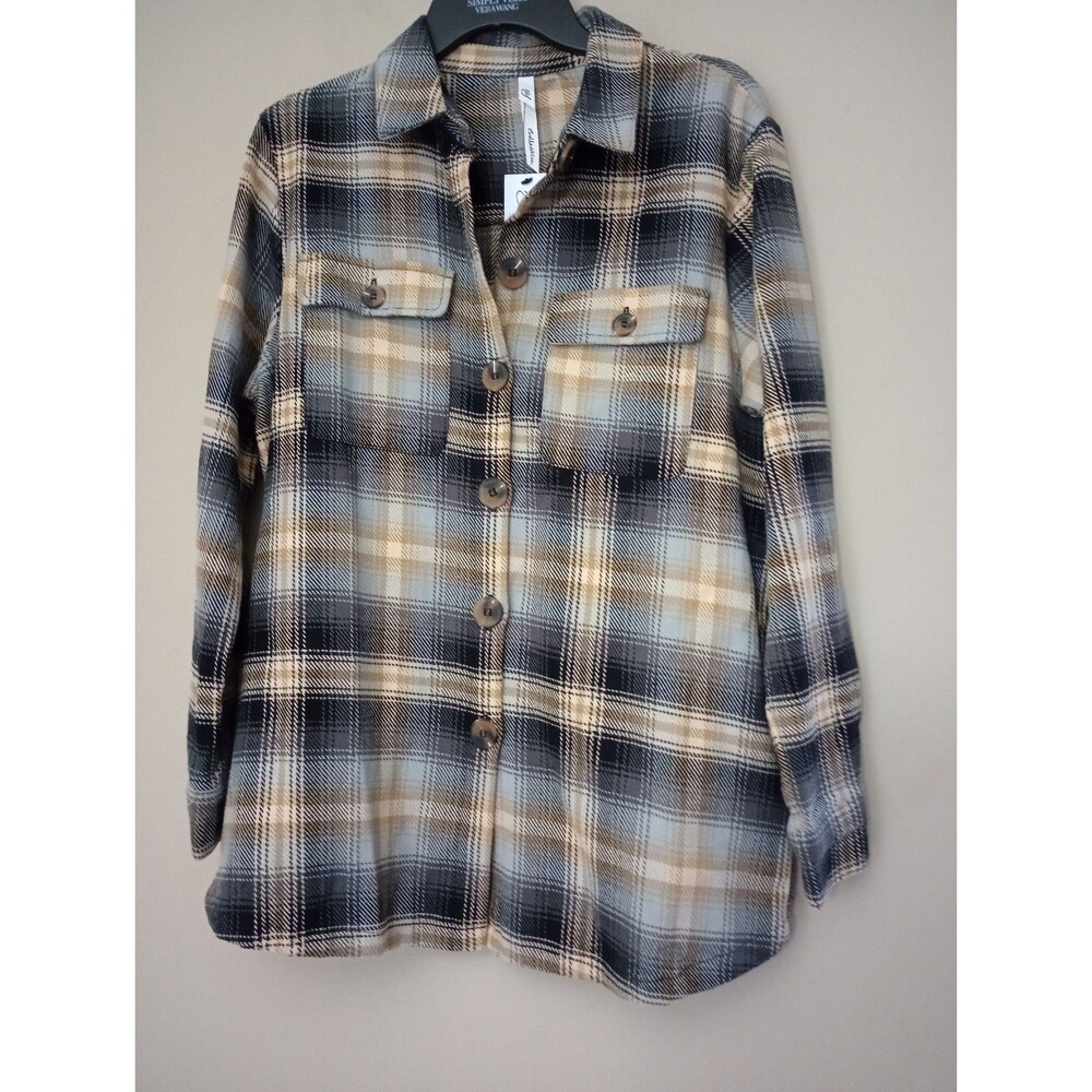 NWT NY Collection Plaid Shacket Long Sleeve Pockets Size Large